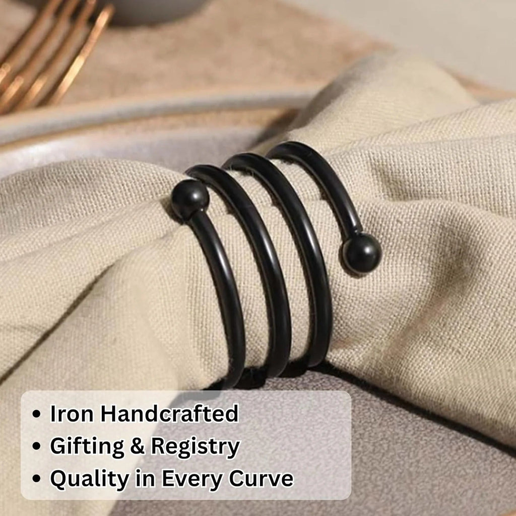 ALPHA Living HOME Metal Spiral Napkin Rings Set of 12 - Black Powder Coated Round Spiral Shape, Napkin Holders Buckles for Family Dinner, Wedding, Party,Table Decorations (Black)