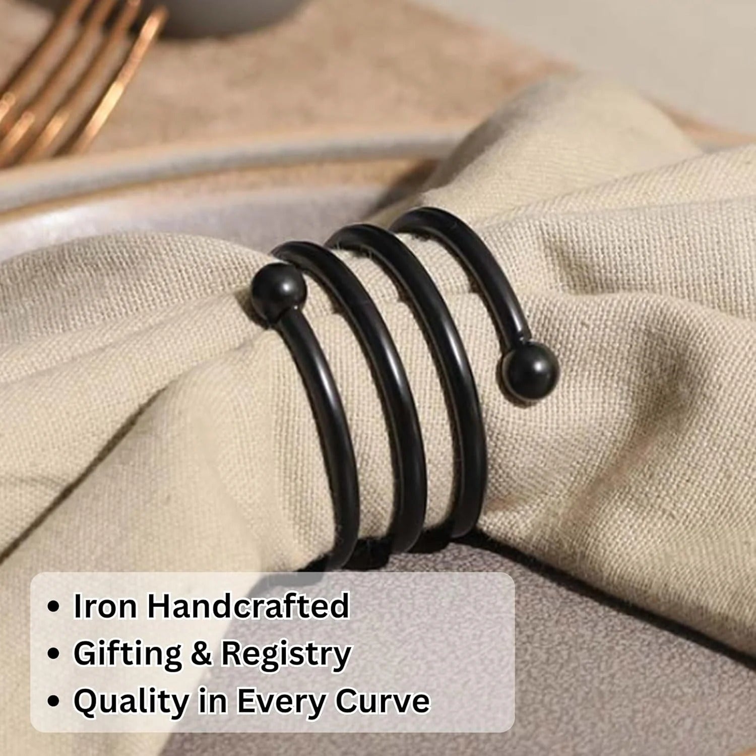 ALPHA Living HOME Metal Spiral Napkin Rings Set of 12 - Black Powder Coated Round Spiral Shape, Napkin Holders Buckles for Family Dinner, Wedding, Party,Table Decorations (Black)