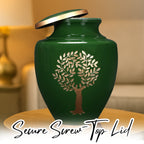 Cremation Urns for Human Ashes Adult – Handcrafted Metal Funeral Urn with Tree Engraving & Velvet Carry Bag, Secure Screw Lid Memorial Burial Urn