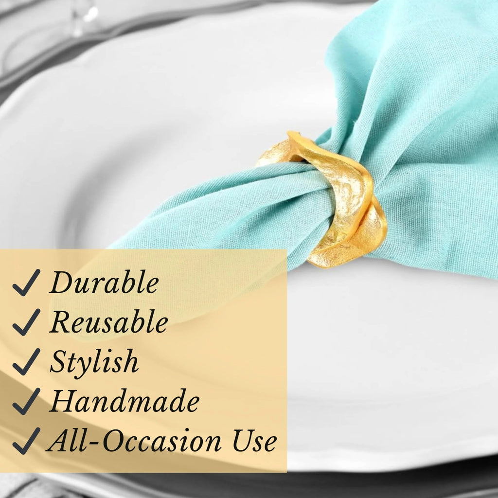 ALPHA Living HOME Modern Napkin Rings - 8 Pcs Premium Metal Napkin Holders for Cloth Napkins Elegant Table Decor for Weddings, Dinners & Special Occasions (Gold)