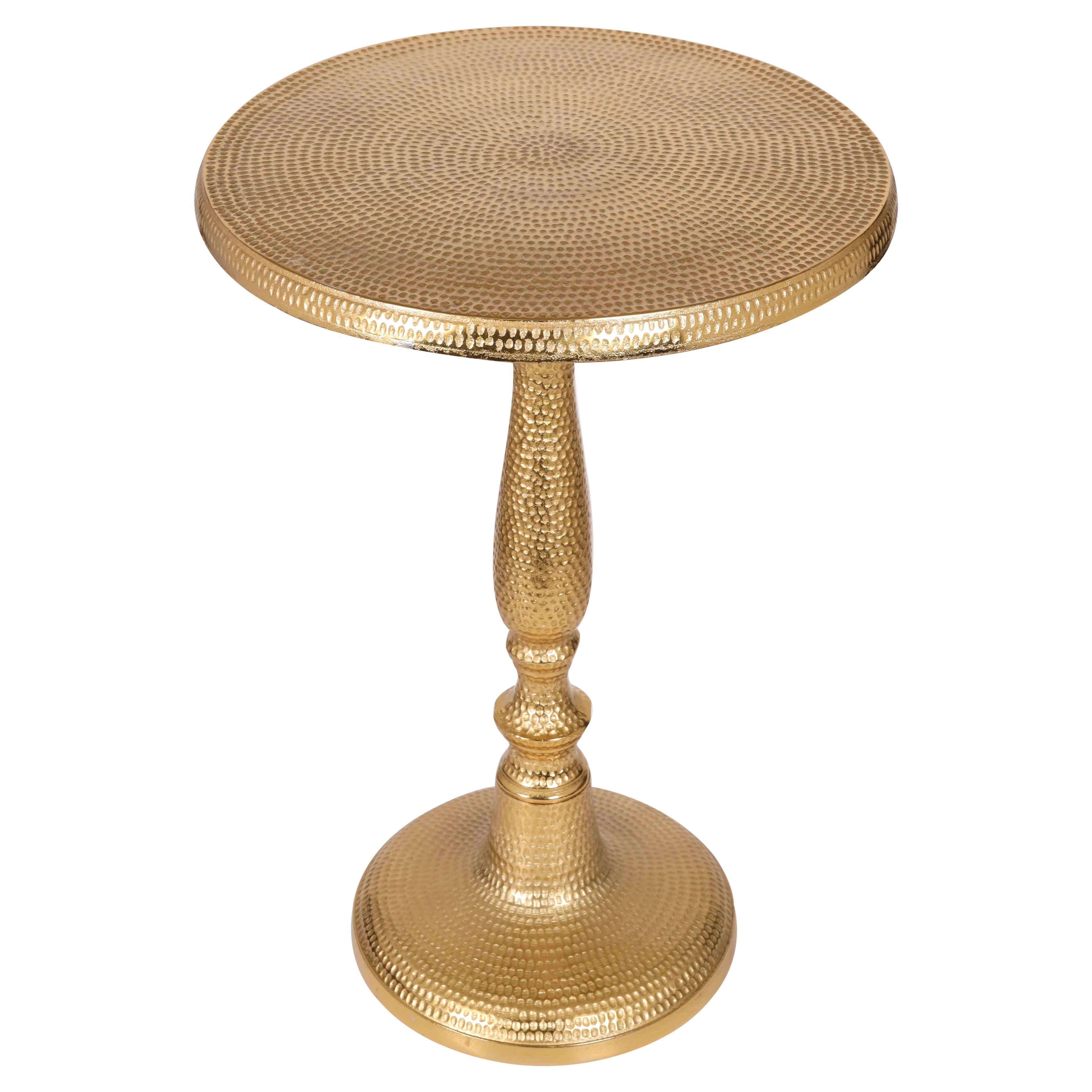 ALPHA Livng HOME Gold Accent Side Table, 15 x 21 Inch Round Metal End Table, Pedestal Cocktail and Drink Table for Living Room, Bedroom & Small Spaces, Vintage Brass Style Décor