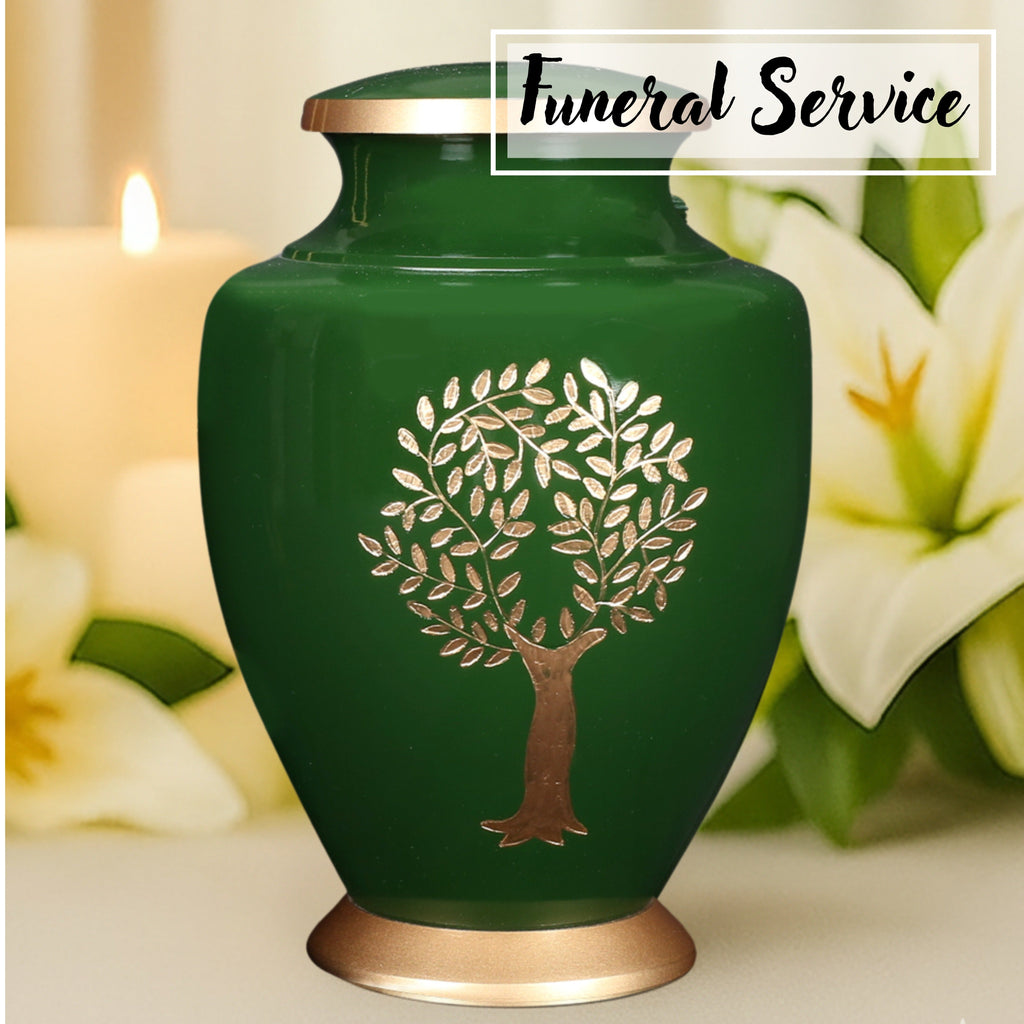Cremation Urns for Human Ashes Adult – Handcrafted Metal Funeral Urn with Tree Engraving & Velvet Carry Bag, Secure Screw Lid Memorial Burial Urn