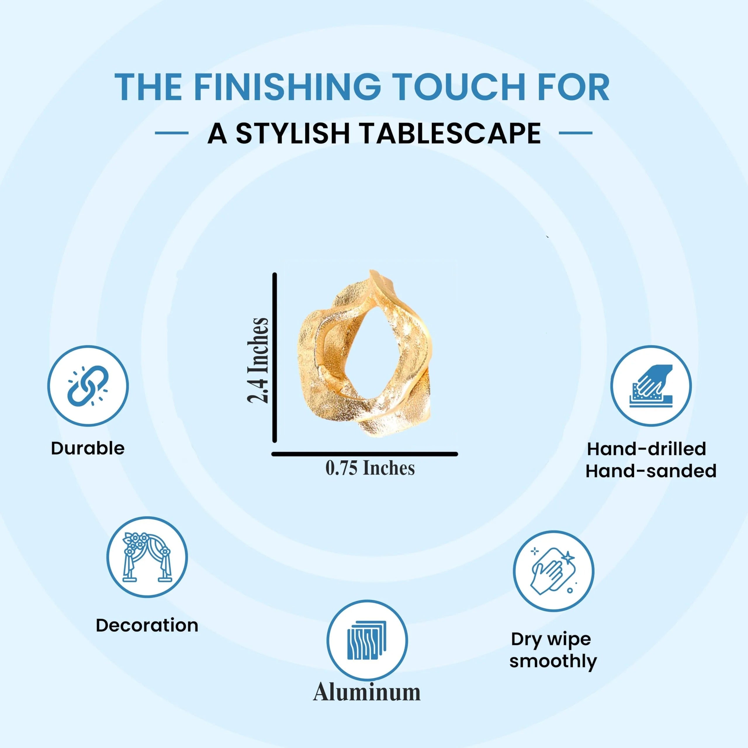 ALPHA Living HOME Modern Napkin Rings - 8 Pcs Premium Metal Napkin Holders for Cloth Napkins Elegant Table Decor for Weddings, Dinners & Special Occasions (Gold)