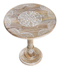 ALPHA Living Home Solid Wood End Table, Whitewash Flowers Small Round Side Table, 18 x 22 Inch Wooden Accent Nightstand for Living Room, Bedroom, Sofa Side & Bedside