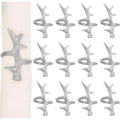 Set of 12 Antler Napkin Rings for Dining Table Décor - Rustic Metal Napkin Holder Rings for Christmas, Weddings, Parties, Holiday Dinner & Everyday Use (Silver) - ALPHA Living HOME