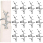 Set of 12 Antler Napkin Rings for Dining Table Décor - Rustic Metal Napkin Holder Rings for Christmas, Weddings, Parties, Holiday Dinner & Everyday Use (Silver) - ALPHA Living HOME