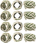 ALPHA Living HOME Modern Woven Napkin Rings Set of 12 - Green/White Polyester & Jute Table Decor for Weddings, Parties & Everyday Dining - Elegant & Durable Accessories (Green White)
