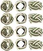 ALPHA Living HOME Modern Woven Napkin Rings Set of 12 - Green/White Polyester & Jute Table Decor for Weddings, Parties & Everyday Dining - Elegant & Durable Accessories (Green White)