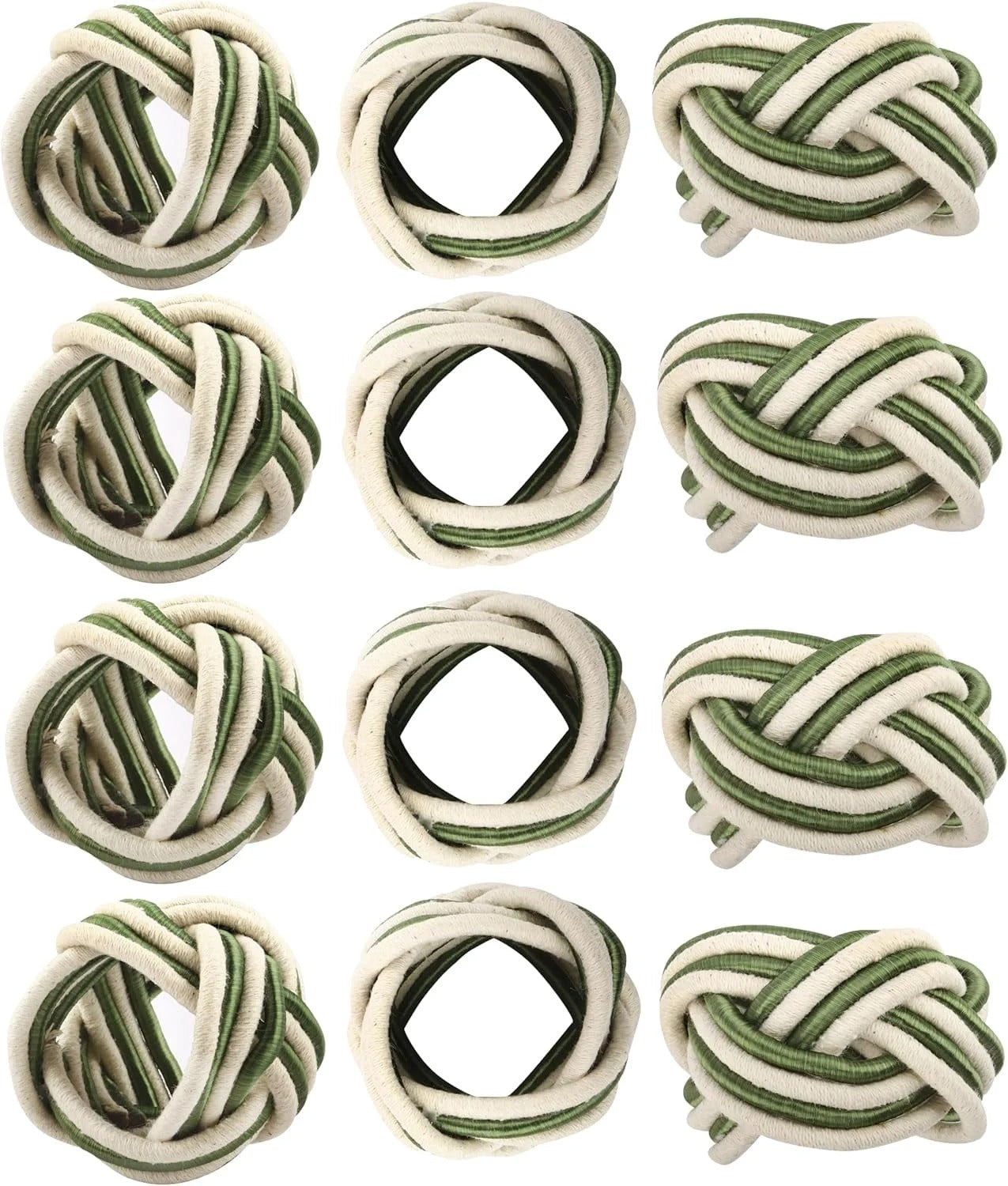 ALPHA Living HOME Modern Woven Napkin Rings Set of 12 - Green/White Polyester & Jute Table Decor for Weddings, Parties & Everyday Dining - Elegant & Durable Accessories (Green White)