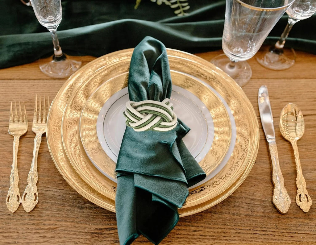 ALPHA Living HOME Modern Woven Napkin Rings Set of 12 - Green/White Polyester & Jute Table Decor for Weddings, Parties & Everyday Dining - Elegant & Durable Accessories (Green White)