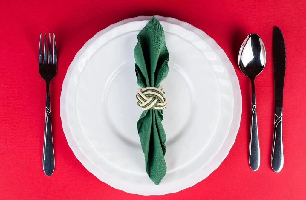 ALPHA Living HOME Modern Woven Napkin Rings Set of 12 - Green/White Polyester & Jute Table Decor for Weddings, Parties & Everyday Dining - Elegant & Durable Accessories (Green White)