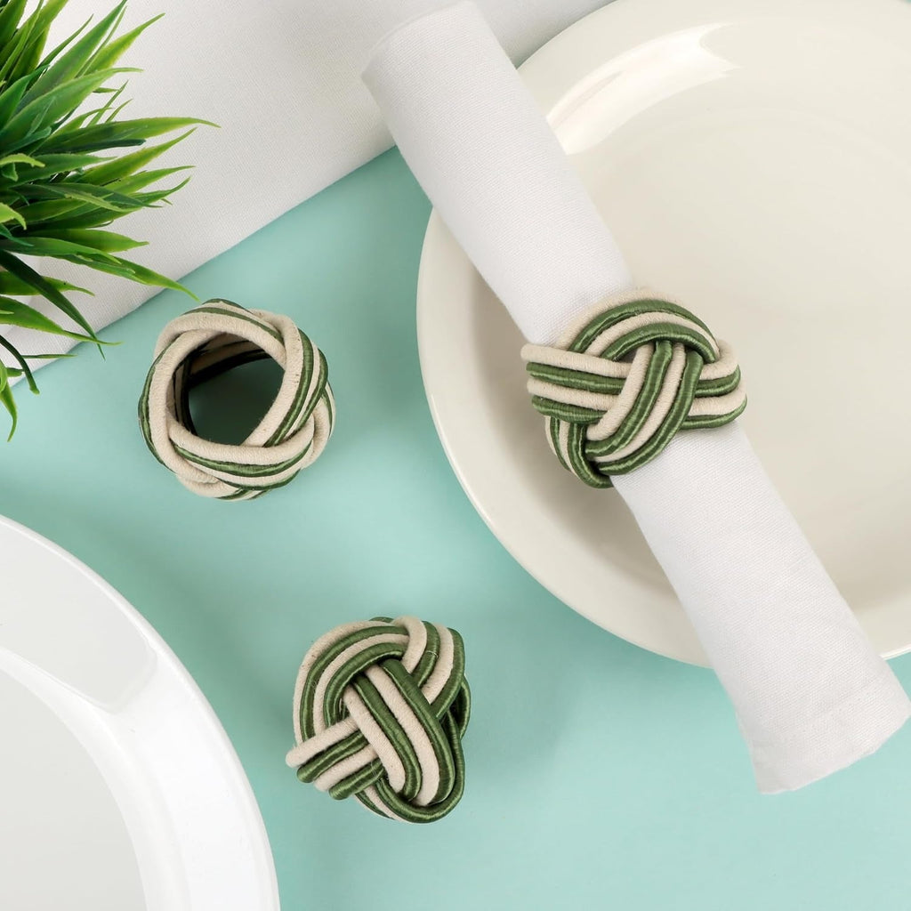 ALPHA Living HOME Modern Woven Napkin Rings Set of 12 - Green/White Polyester & Jute Table Decor for Weddings, Parties & Everyday Dining - Elegant & Durable Accessories (Green White)
