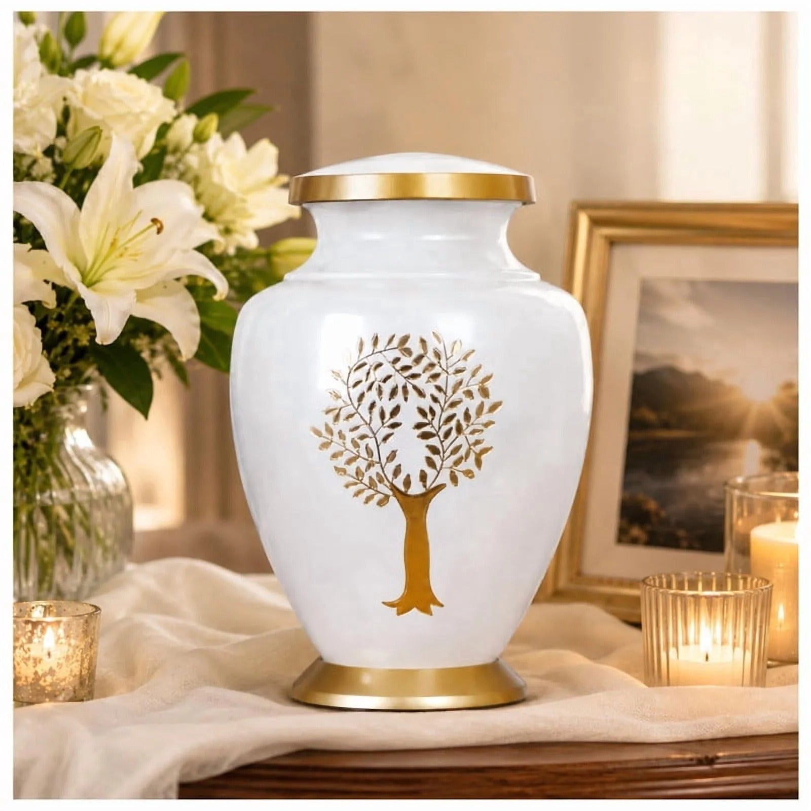 Memorials Cremation Urns for Adult - Adult Funeral Urn Handcrafted - Handcrafted Cremation Urn, Large Burial Urns for Ashes Adult - Yellow Ivory