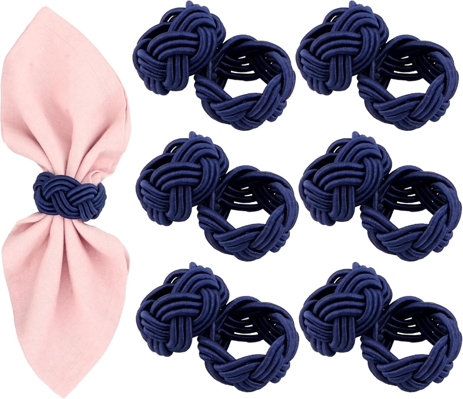 12 Pcs Woven Napkin Rings, Handmade Rustic Farmhouse Nautical Napkins Ring for Festives Gathering Banquet Wedding Birthday Table Decor Everyday Dining Decor (Navy Blue) - ALPHA Living HOME