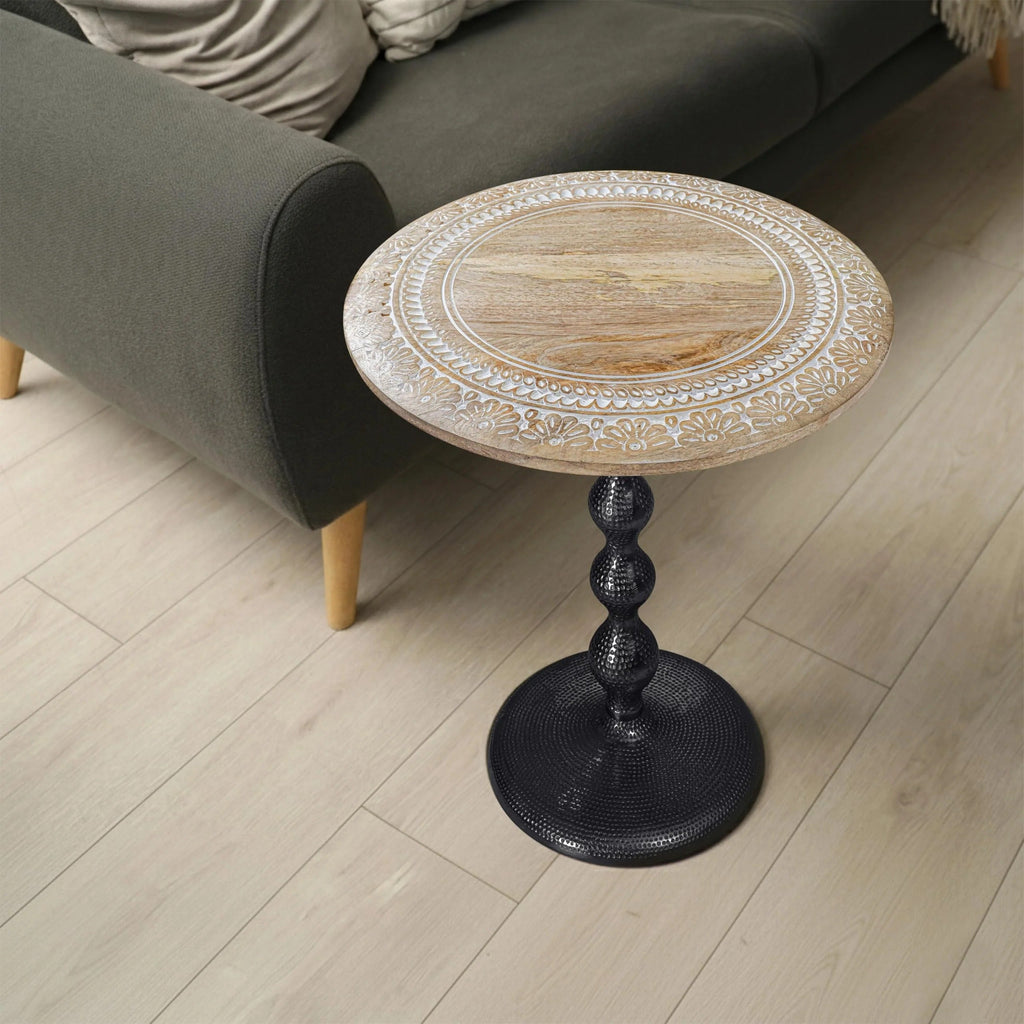 Contemporary End Table with Wooden Top & Aluminum Metal Base for Living Room | Modern Side Table for Bedroom, Sofa Side & Small Spaces | Stylish Accent End Table