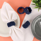 12 Pcs Woven Napkin Rings, Handmade Rustic Farmhouse Nautical Napkins Ring for Festives Gathering Banquet Wedding Birthday Table Decor Everyday Dining Decor (Navy Blue) - ALPHA Living HOME