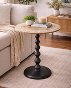 Contemporary End Table with Wooden Top & Aluminum Metal Base for Living Room | Modern Side Table for Bedroom, Sofa Side & Small Spaces | Stylish Accent End Table