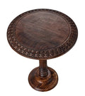 Farmhouse Side Table, Burnt Brown Carved Rim Solid Mango Wood Round End Table, Rustic Wooden Accent Table for Living Room, Bedroom & Sofa Side