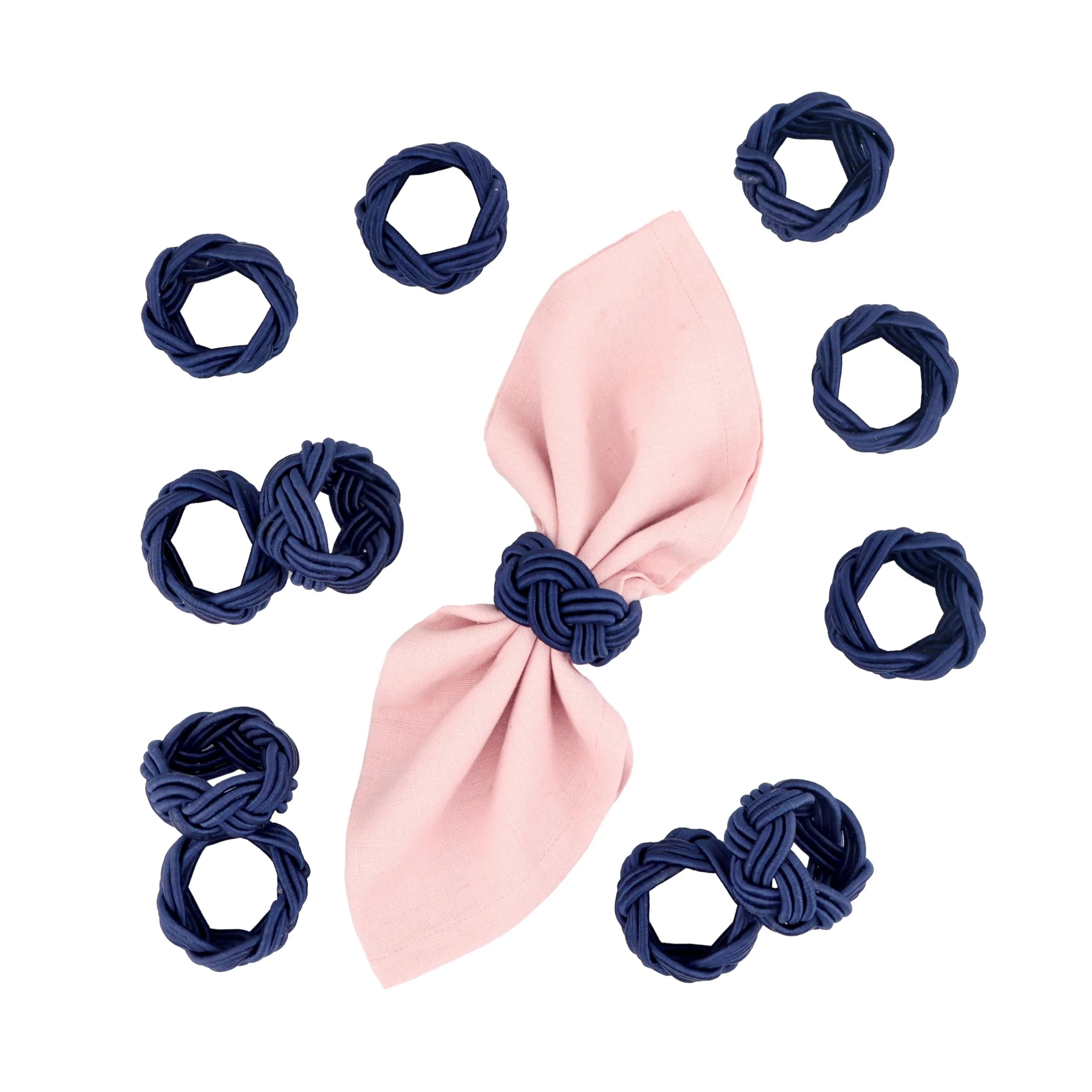 12 Pcs Woven Napkin Rings, Handmade Rustic Farmhouse Nautical Napkins Ring for Festives Gathering Banquet Wedding Birthday Table Decor Everyday Dining Decor (Navy Blue) - ALPHA Living HOME