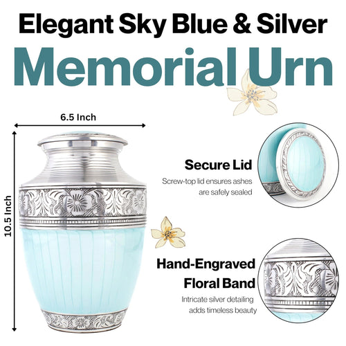 Blue Secure Dignified Memorial for Human Ashes Cremation Urn