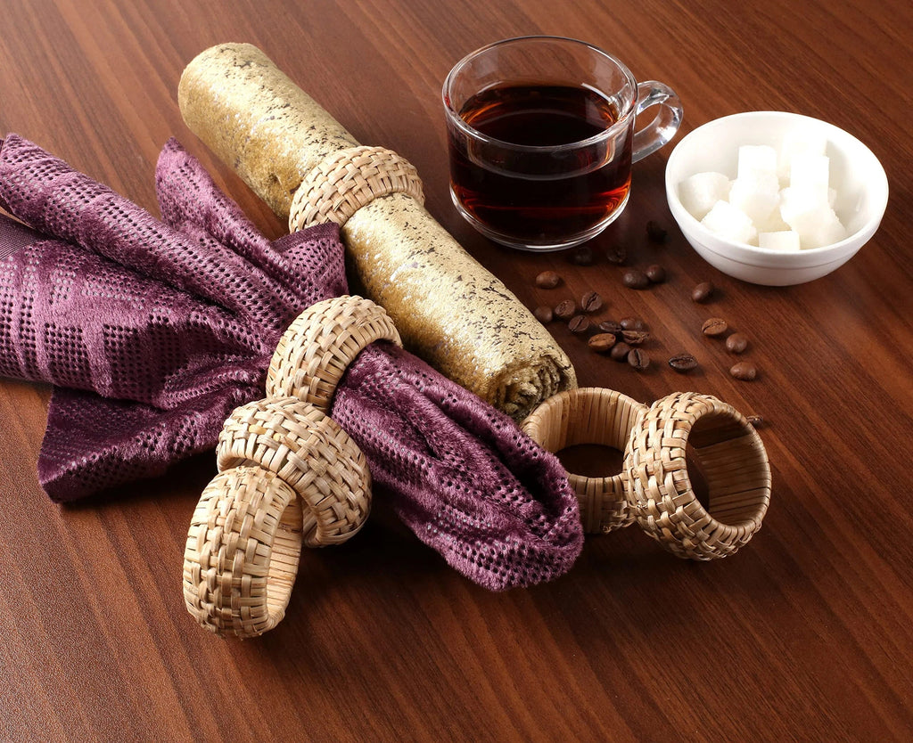 Woven Cane Napkin Rings for Table Settings,Textured Cane Napkin Holder Set of 36 , Boho Chic Dining Beach House Decor & Chic Dining Accessory (Brown) - ALPHA Living HOME