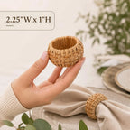 Woven Cane Napkin Rings for Table Settings,Textured Cane Napkin Holder Set of 36 , Boho Chic Dining Beach House Decor & Chic Dining Accessory (Brown) - ALPHA Living HOME