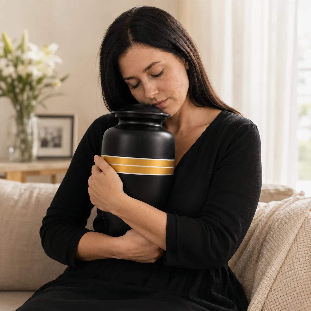 Cremation Urns for Human Ashes Memorials Urn Funeral Urns for Adult Female & Male Decorative Burial Urn Holds Large up to 220 lbs (Black Gold) - ALPHA Living HOME