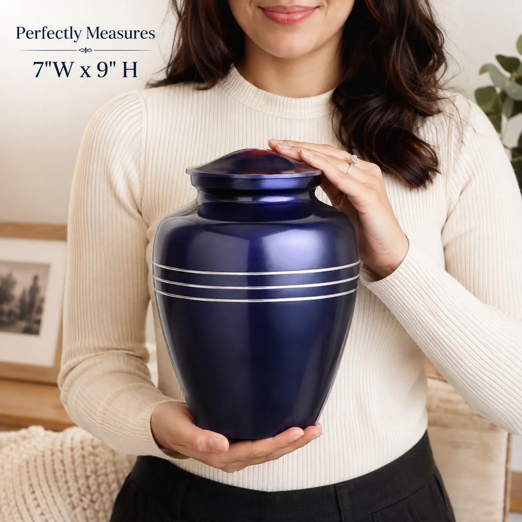 Memorials Cremation Urns for Human Ashes Cremation Urn Funeral Urns for Adult Female & Male Decorative Burial Urn Holds Large up to 220 lbs (Blue Silver) - ALPHA Living HOME