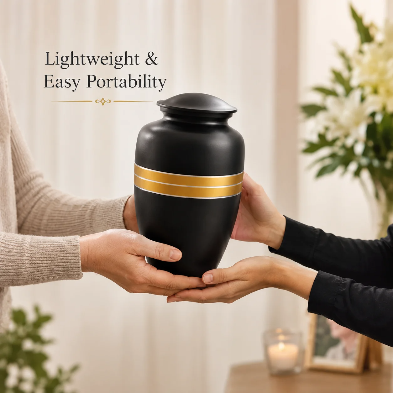Cremation Urns for Human Ashes Memorials Urn Funeral Urns for Adult Female & Male Decorative Burial Urn Holds Large up to 220 lbs (Black Gold) - ALPHA Living HOME