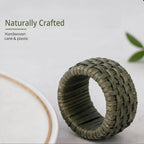 Boho-Chic Handwoven Napkin Rings Set of 12 – Green Cane & Plastic, 2.25 x 2.25 x 1 Inches, Lacquered Finish, Reusable & Easy Clean – Perfect for Wedding, Dinner, Party & Festive Table Décor