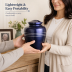 Memorials Cremation Urns for Human Ashes Cremation Urn Funeral Urns for Adult Female & Male Decorative Burial Urn Holds Large up to 220 lbs (Blue Silver) - ALPHA Living HOME