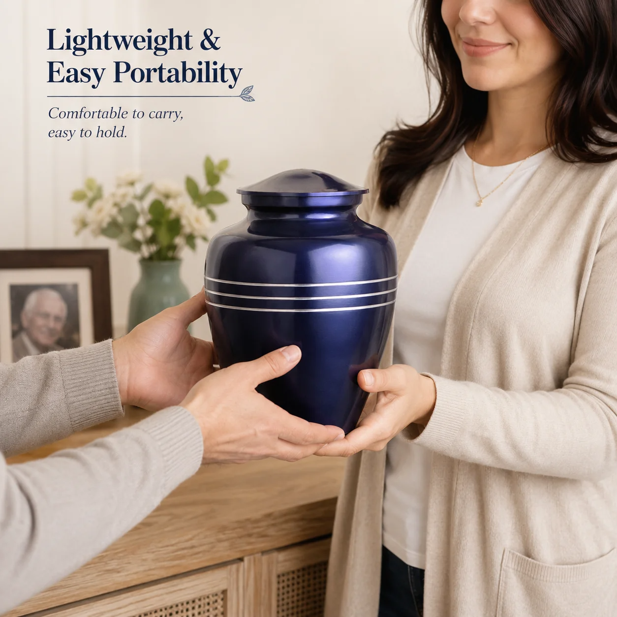 Memorials Cremation Urns for Human Ashes Cremation Urn Funeral Urns for Adult Female & Male Decorative Burial Urn Holds Large up to 220 lbs (Blue Silver) - ALPHA Living HOME
