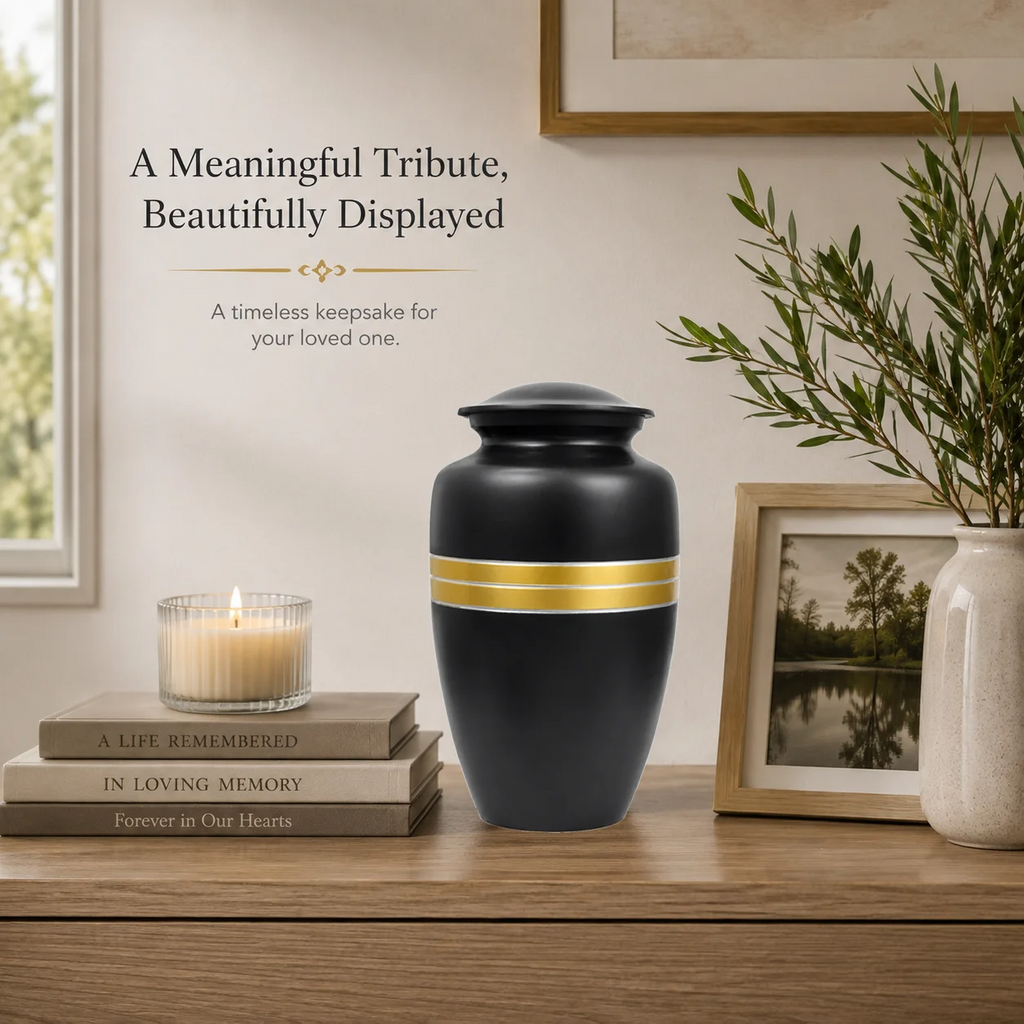 Cremation Urns for Human Ashes Memorials Urn Funeral Urns for Adult Female & Male Decorative Burial Urn Holds Large up to 220 lbs (Black Gold) - ALPHA Living HOME