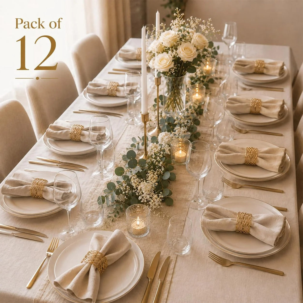 ALPHA Living HOME Gold Napkin Rings 12 Set of Premium 100% Metal, Rust-Resistant Tabletop Décor - Napkin Holders Buckles for Family Dinner, Wedding, Party, Decorations, Banquet, Party, Easter