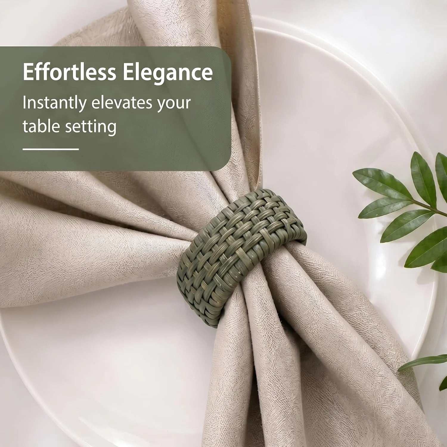 Boho-Chic Handwoven Napkin Rings Set of 12 – Green Cane & Plastic, 2.25 x 2.25 x 1 Inches, Lacquered Finish, Reusable & Easy Clean – Perfect for Wedding, Dinner, Party & Festive Table Décor