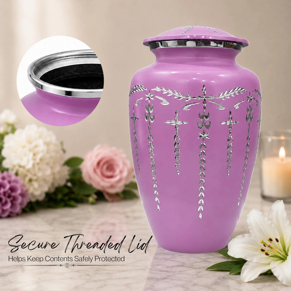ALPHA Living HOME ALPHA Living HOME Cremation Urns for Human Ashes Adult Male Female, Urn for Ashes Adult, Funeral Memorial Urn, Large 200+ Cubic Inches, Purple Silver, 10 Inch