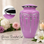 ALPHA Living HOME ALPHA Living HOME Cremation Urns for Human Ashes Adult Male Female, Urn for Ashes Adult, Funeral Memorial Urn, Large 200+ Cubic Inches, Purple Silver, 10 Inch
