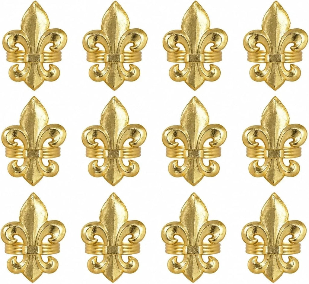 Gold Napkin Rings Set of 12 - Fleur De Lis Metal Napkin Ring Holders for Wedding, Thanksgiving, Christmas & Dining Table Decor - ALPHA Living HOME