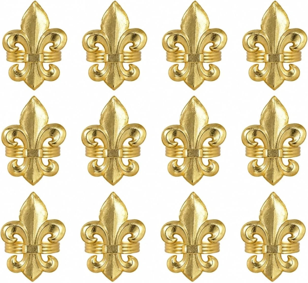 Gold Napkin Rings Set of 12 - Fleur De Lis Metal Napkin Ring Holders for Wedding, Thanksgiving, Christmas & Dining Table Decor - ALPHA Living HOME