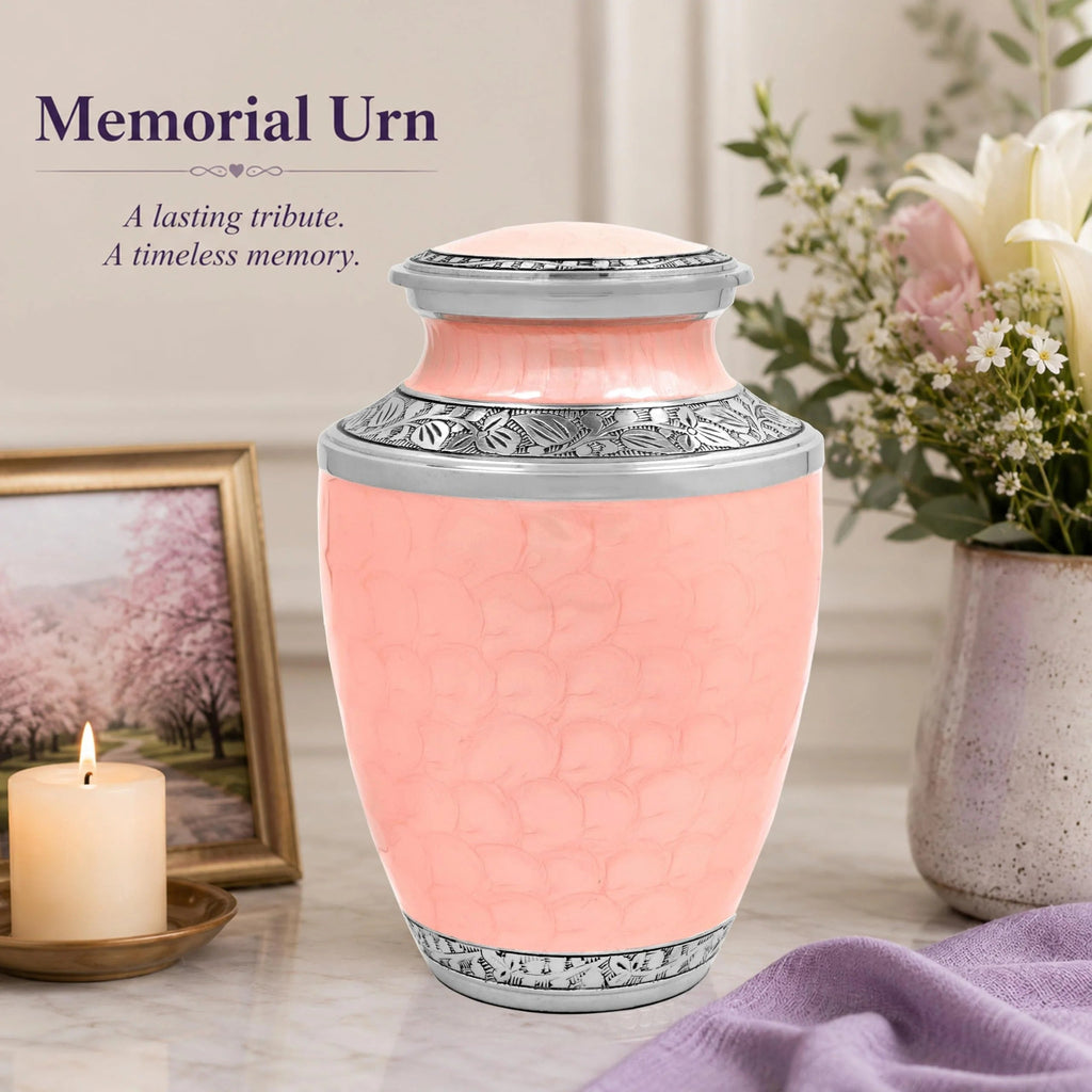 ALPHA Living HOME Cremation Urn for Women Decorative Urn for Human Ashes Woman Men Large up to 220 lbs Decorative Memorial Funeral Burial Urn for Ashes Male Female Dad Mom (Pink Silver)