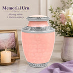 ALPHA Living HOME Cremation Urn for Women Decorative Urn for Human Ashes Woman Men Large up to 220 lbs Decorative Memorial Funeral Burial Urn for Ashes Male Female Dad Mom (Pink Silver)