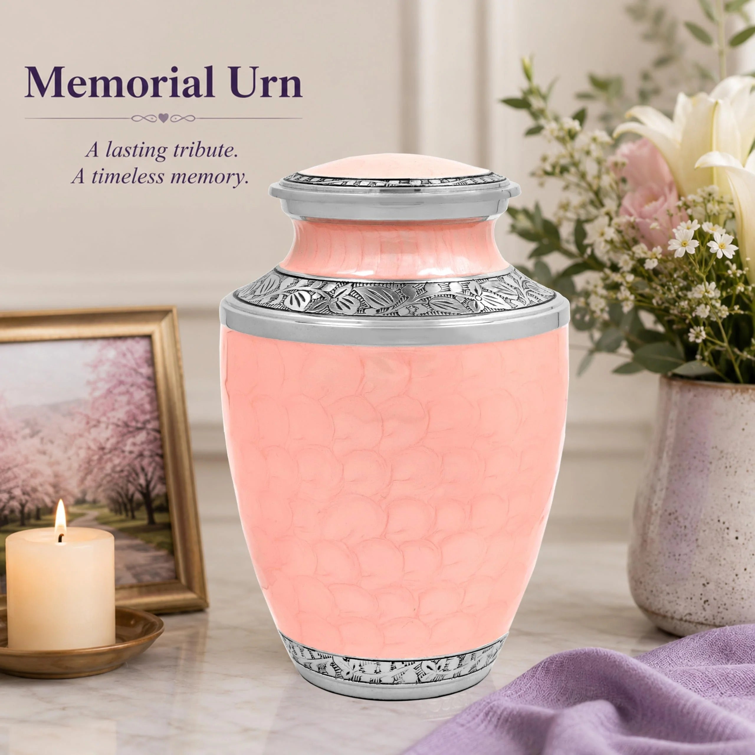 ALPHA Living HOME Cremation Urn for Women Decorative Urn for Human Ashes Woman Men Large up to 220 lbs Decorative Memorial Funeral Burial Urn for Ashes Male Female Dad Mom (Pink Silver)