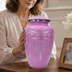 ALPHA Living HOME ALPHA Living HOME Cremation Urns for Human Ashes Adult Male Female, Urn for Ashes Adult, Funeral Memorial Urn, Large 200+ Cubic Inches, Purple Silver, 10 Inch