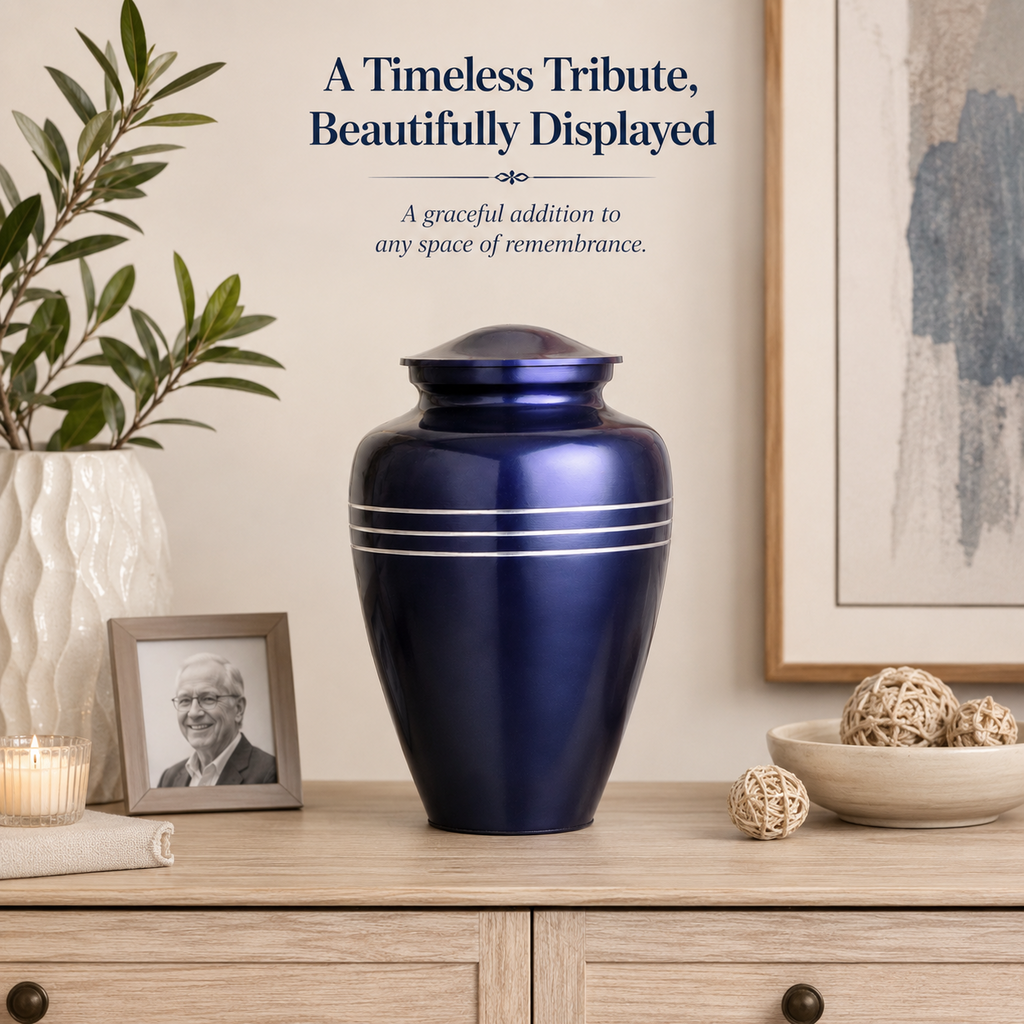 Memorials Cremation Urns for Human Ashes Cremation Urn Funeral Urns for Adult Female & Male Decorative Burial Urn Holds Large up to 220 lbs (Blue Silver) - ALPHA Living HOME