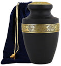 Cremation Urns for Human Ashes Adult – Handcrafted Aluminum Memorial Urn with Gold Leaf Engraving & Velvet Carry Bag, Decorative Funeral Burial Urn with Secure Screw Lid, (Black & Gold)