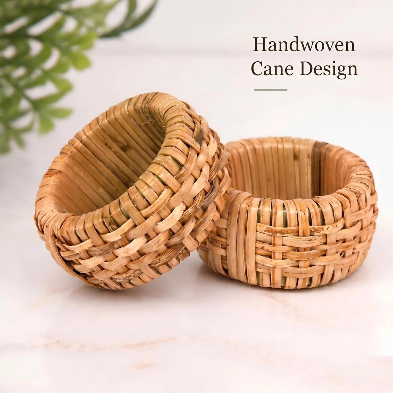Artisan Cane Napkin Rings Set of 36, Earthy Woven Dinner Napkin Holders, Natural Bohemian Farmhouse Table Accessory for Dinner Parties & Everyday Use (Natural Brown)