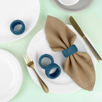 Artisan Cane Napkin Rings Set of 12, Earthy Woven Dinner Napkin Holders, Natural Bohemian Farmhouse Table Accessory for Dinner Parties & Everyday Use (Navy Blue) - ALPHA Living HOME