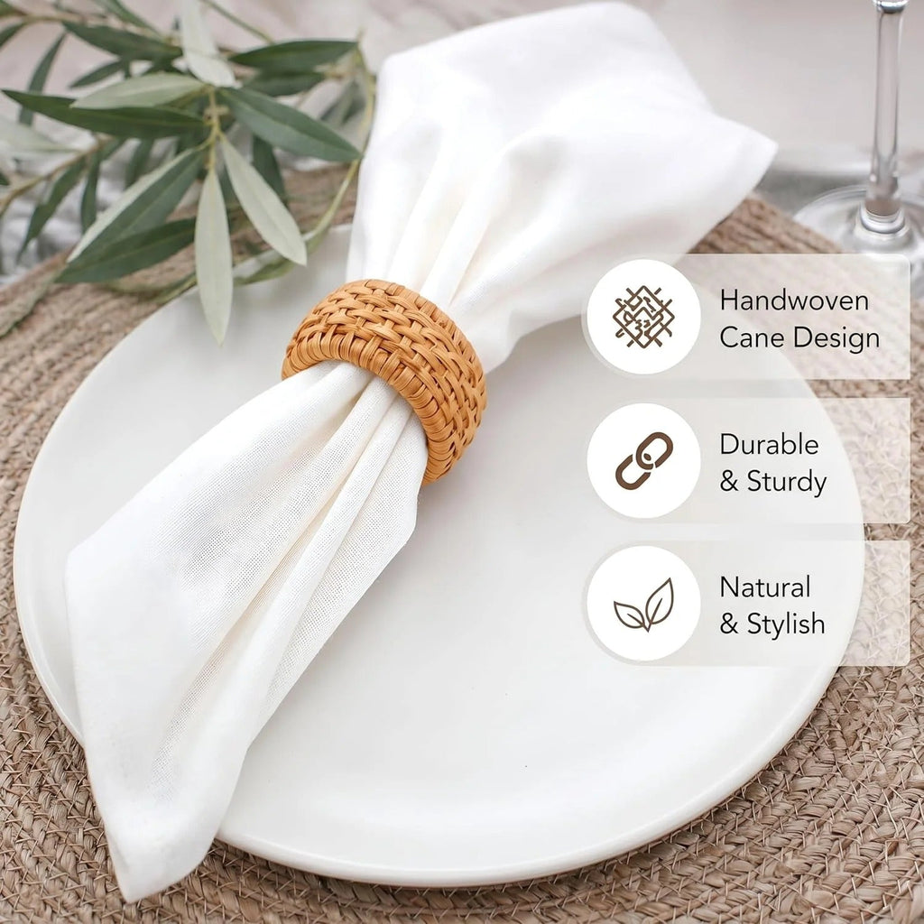 Artisan Cane Napkin Rings Set of 36, Earthy Woven Dinner Napkin Holders, Natural Bohemian Farmhouse Table Accessory for Dinner Parties & Everyday Use (Natural Brown)