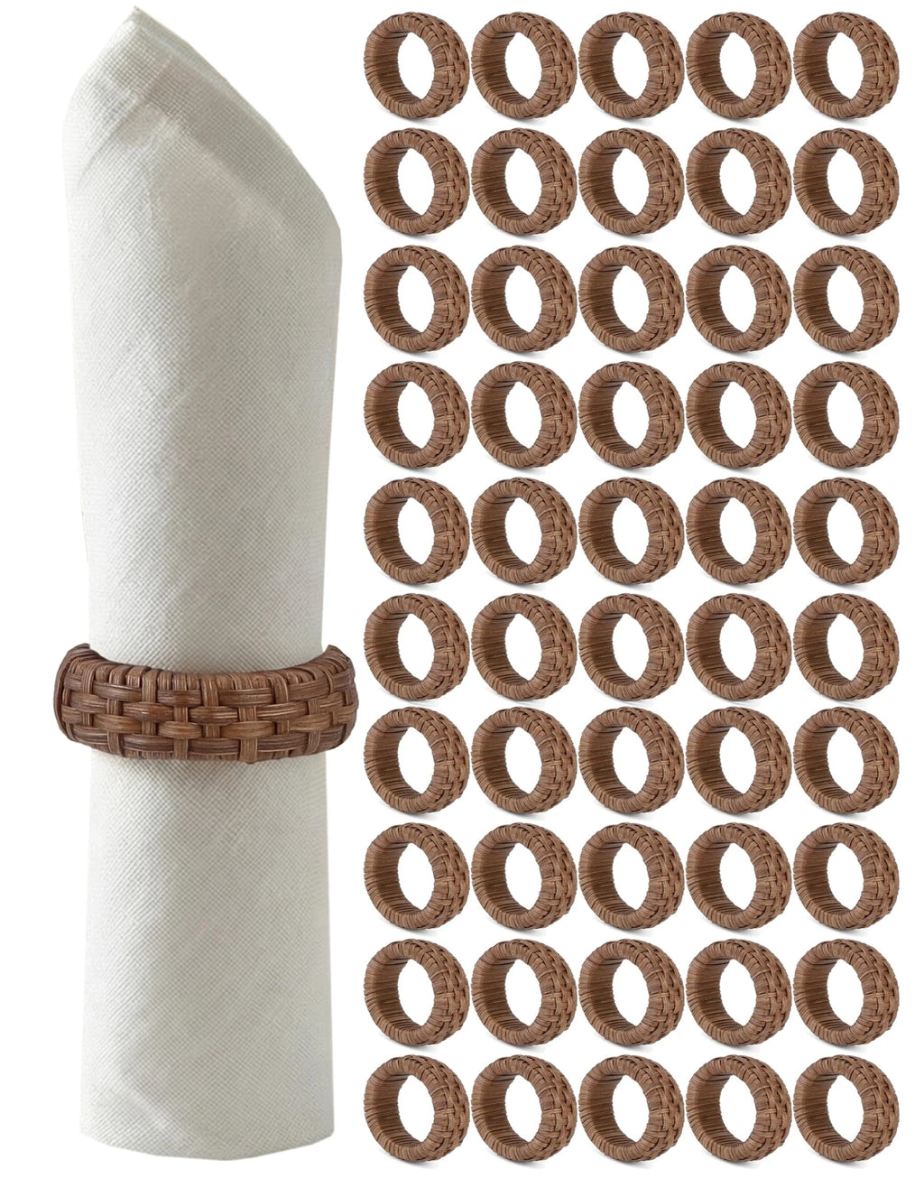 Natural Cane Napkin Rings Set of 50, Handwoven Table Decor, Bohemian Coastal Napkin Holders for Rustic Dining & Tropical Vibes - Sleek for Everyday Use (Brown) - ALPHA Living HOME