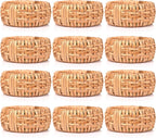 ALPHA Living HOME Natural Rattan Napkin Rings Set of 12 - Handcrafted Cane Serviette Holders for Table Decor, Weddings, Parties, Dinners, Rustic Boho Style Napkin Rings Set (Brown)